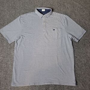 Johnnie-O Hangin Out Polo Striped Men's Shirt Size XL Medium Blue Front Pocket